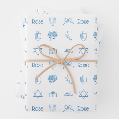 Personalized Hanukkah Preppy Sweet Wrapping Paper Sheets