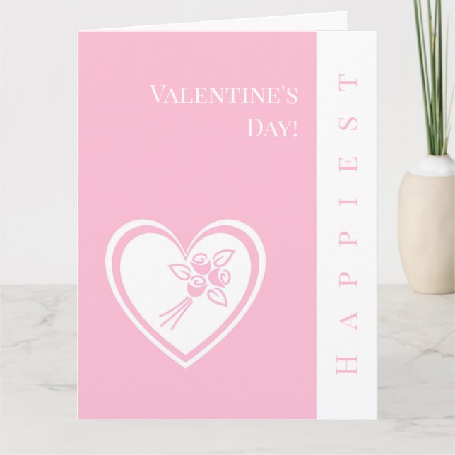 Personalized Happiest Valentine's Pink Heart Roses Card (Front)