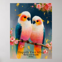 Personalized "Happily Ever After" Parrot Couple