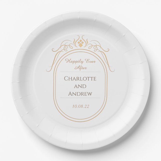 Personalized Happily Ever After Wedding Paper Plates (Front)