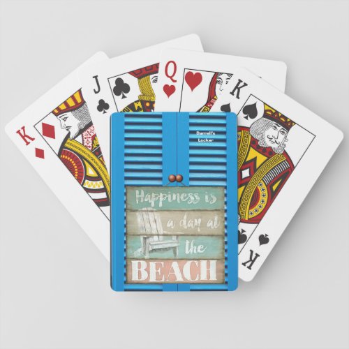 Personalized Happiness is a Day at the Beach Art Playing Cards