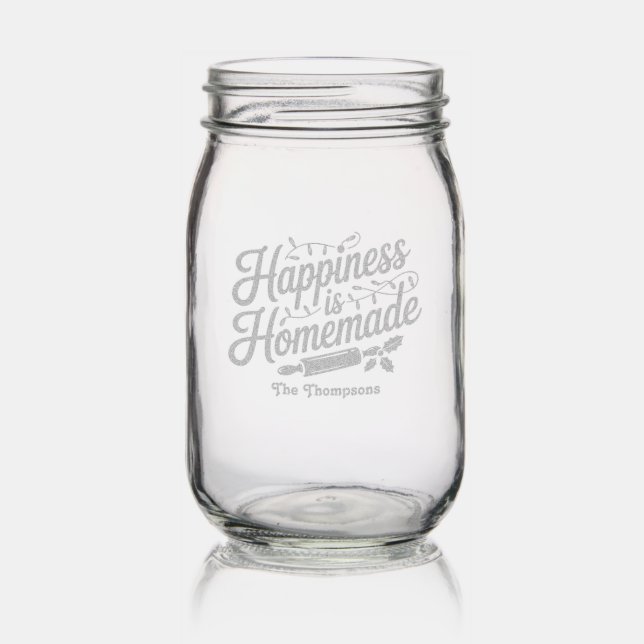 Personalized "Happiness is Homemade" Christmas Mason Jar (Glassware)