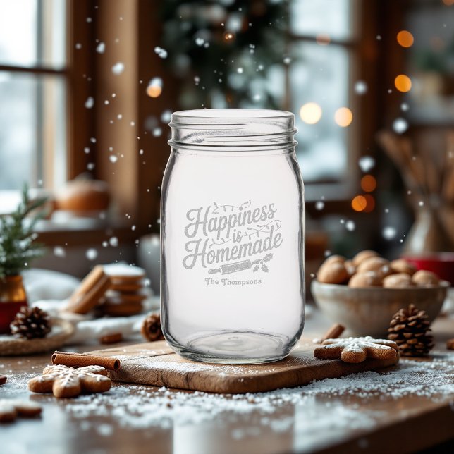 Personalized "Happiness is Homemade" Christmas Mason Jar (Personalized "Happiness is Homemade" Christmas Mason Jar)
