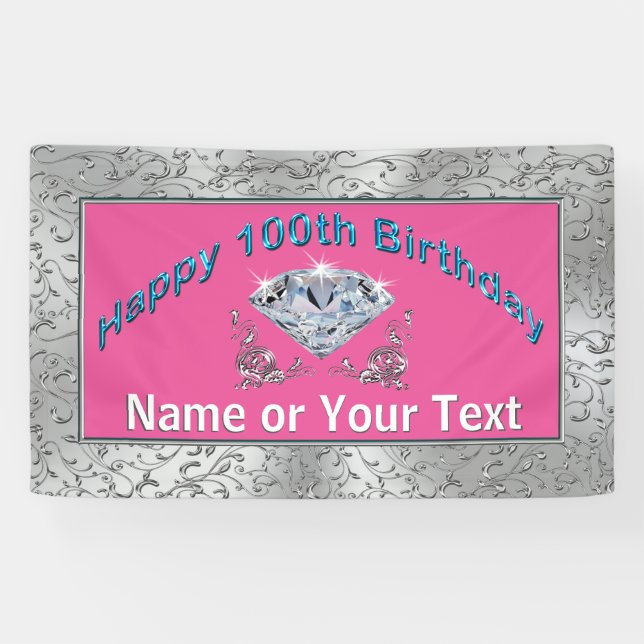 Personalized Happy 100th Birthday Banner for Her (Horizontal)