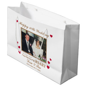 Personalized Happy 10th Wedding Anniversary White Large Gift Bag