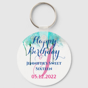 Personalized Happy 16 Birthday Sweet Sixteen party Keychain