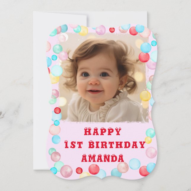Personalized Happy 1st Birthday With Photo Postcar Invitation (Front)