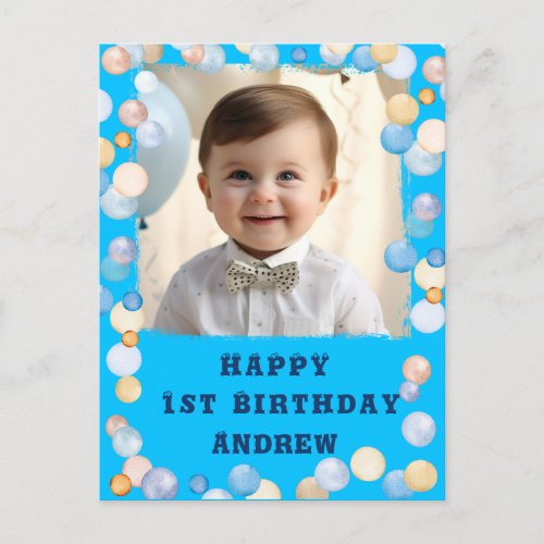 Personalized Happy 1st Birthday With Photo Postcard