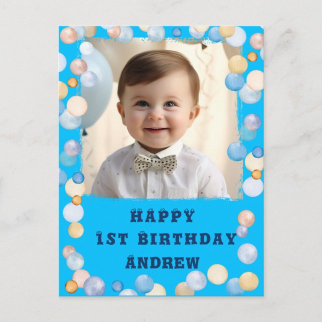 Personalized Happy 1st Birthday With Photo Postcard (Front)