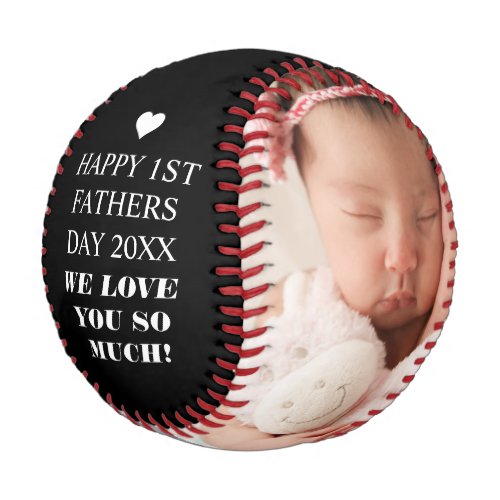 Personalized Happy 1st Fathers Day Family Photo Baseball
