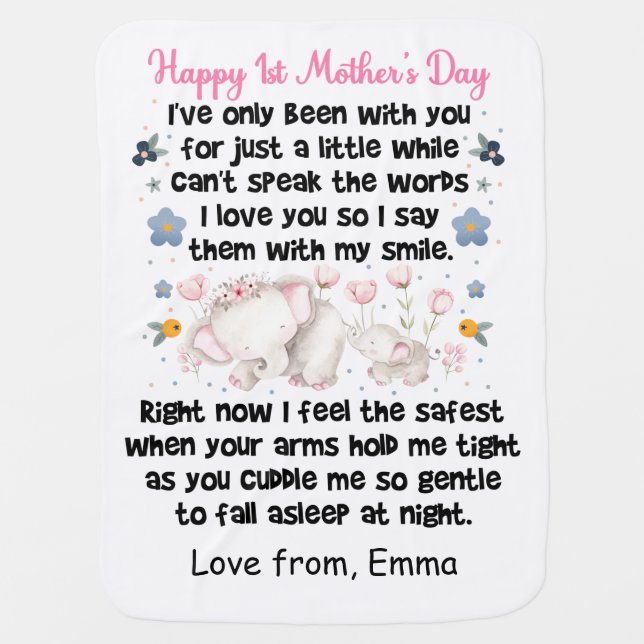 Personalized Happy 1st Mother's Day, Custom Name Baby Blanket (Front)