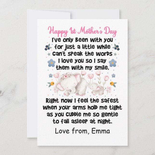Personalized Happy 1st Mother's Day, Custom Name Holiday Card (Front)