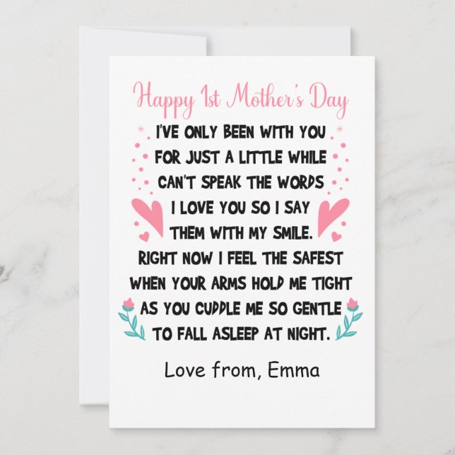 Personalized Happy 1st Mother's Day, Custom Names  Holiday Card (Front)