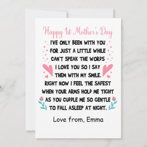 Personalized Happy 1st Mothers Day Custom Names  Holiday Card