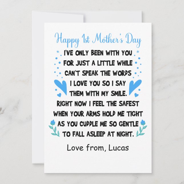 Personalized Happy 1st Mother's Day, Custom Names  Holiday Card (Front)