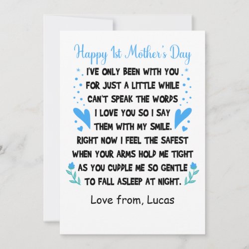 Personalized Happy 1st Mothers Day Custom Names  Holiday Card