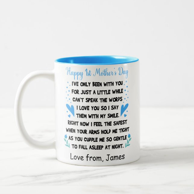 Personalized Happy 1st Mother's Day, Custom Names Two-Tone Coffee Mug (Left)