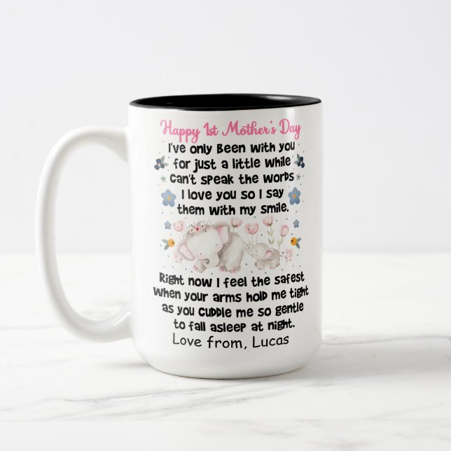 Personalized Happy 1st Mother's Day, Custom Names  Two-Tone Coffee Mug (Left)