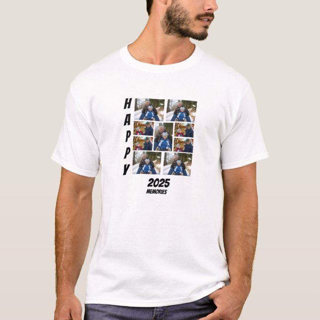 Personalized Happy 2025 memories Photo Collage T-Shirt (Front)