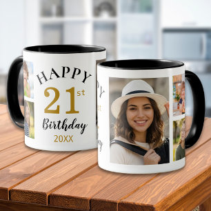 Personalized Happy 21st Birthday 5 Photo Collage Mug
