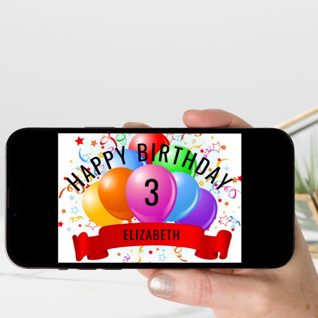 Personalized Happy 3rd Birthday  Card (Front Digital)