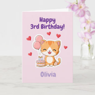 Personalized Happy 3rd Birthday Girl, Cute Kitten Card
