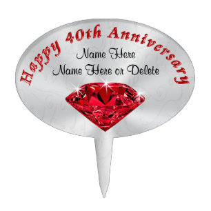 Personalized Happy 40th Anniversary Cake Topper