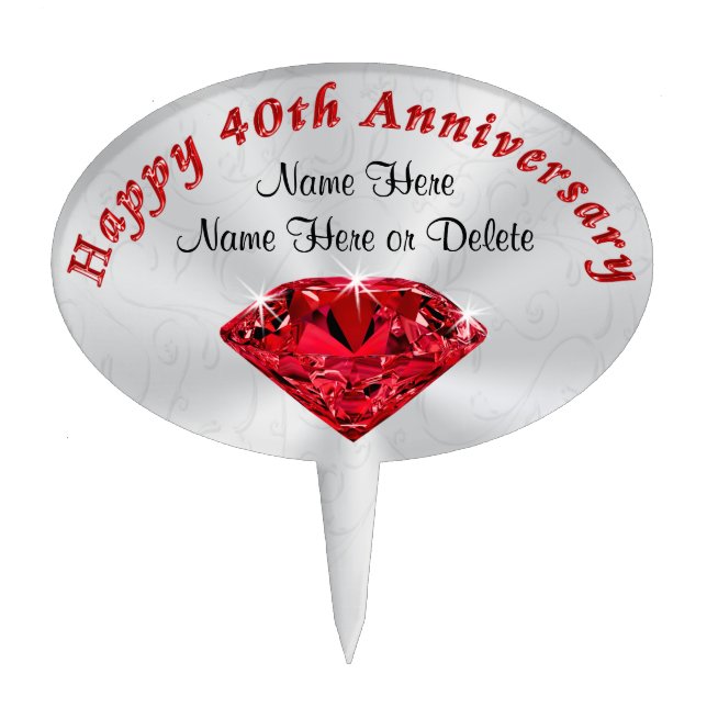 Personalized Happy 40th Anniversary Cake Topper (Front)