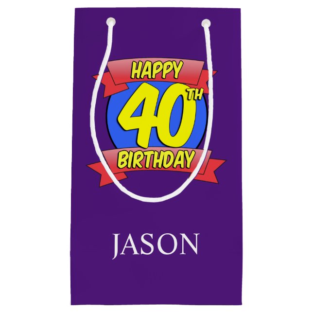 Personalized Happy 40th Birthday Name Small Gift Bag (Front)