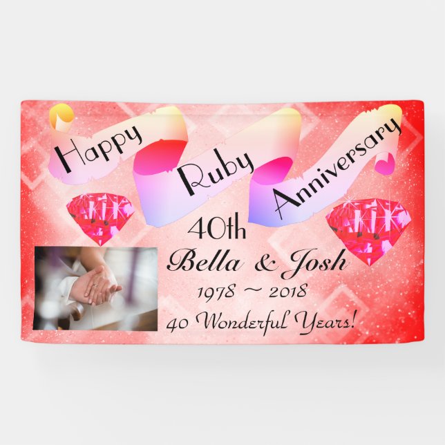 Personalized Happy 40th Wedding Anniversary Banner (Horizontal)