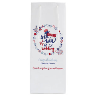 Personalized Happy 4th of July Wedding Cheers Wine Gift Bag