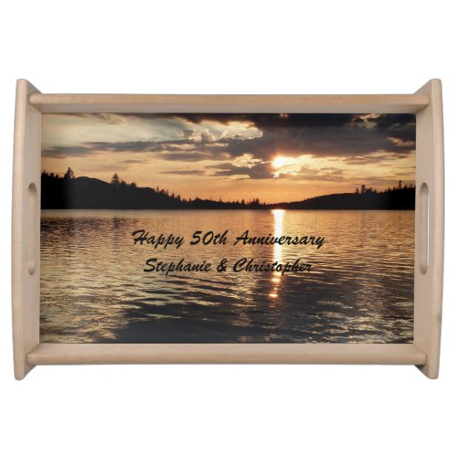 Personalized Happy 50th Anniversary Sunset at Lake Serving Tray