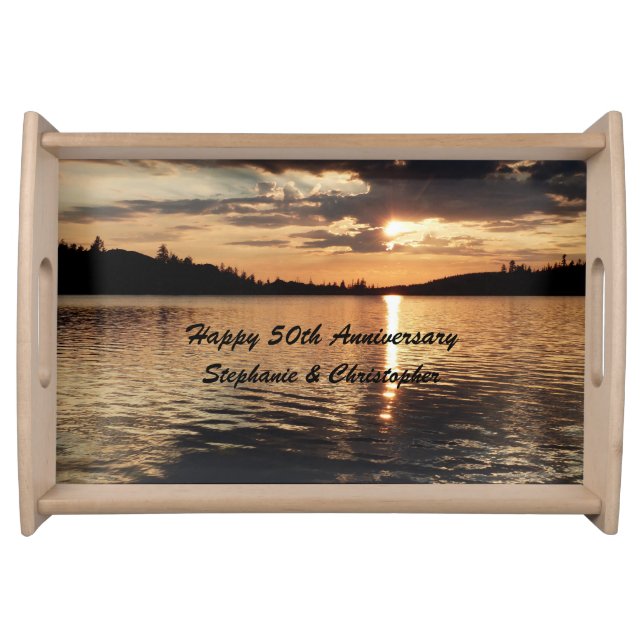Personalized Happy 50th Anniversary Sunset at Lake Serving Tray (Front)