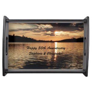 Personalized Happy 50th Anniversary Sunset at Lake Serving Tray