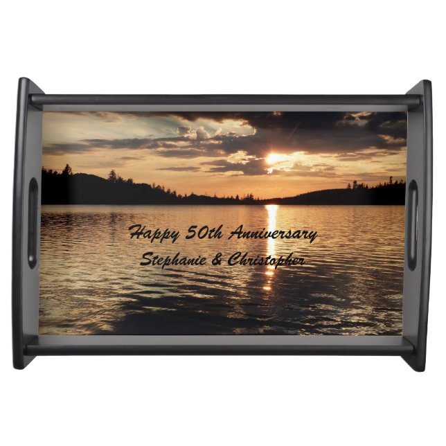 Personalized Happy 50th Anniversary Sunset at Lake Serving Tray (Front)