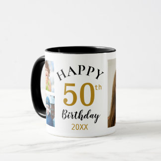 Personalized Happy 50th Birthday 5 Photo Collage Mug