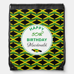 Personalized HAPPY 50th BIRTHDAY Jamaica Flag Drawstring Bag