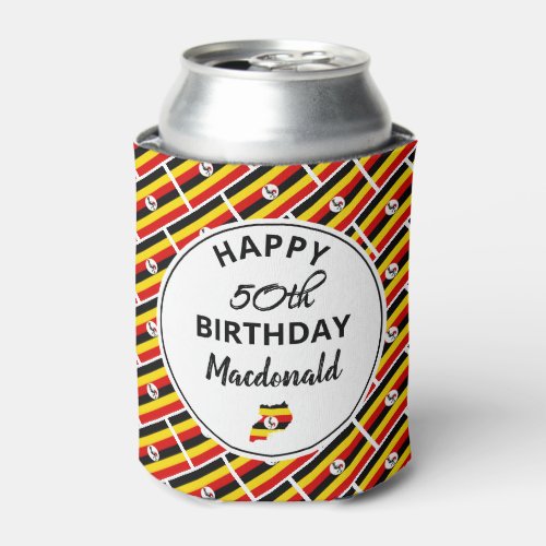 Personalized Happy 50th Birthday UGANDA FLAG Can Cooler