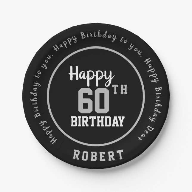 Personalized Happy 60th Birthday Party Paper Plates (Front)