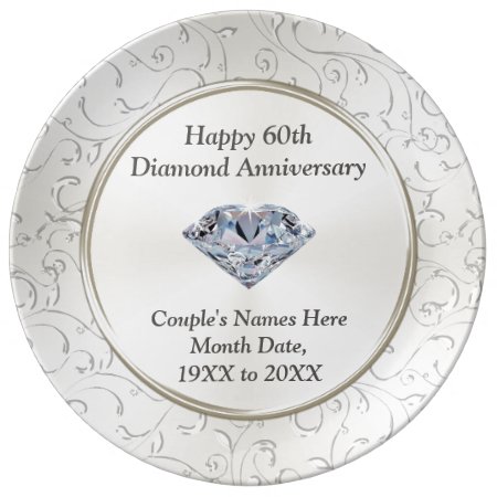 Personalized Happy 60th Diamond Anniversary Plate