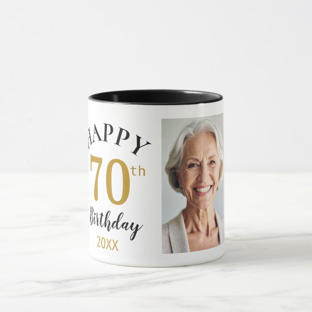 Personalized Happy 70th Birthday 5 Photo Collage   Mug (Center)