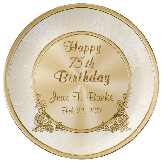 Personalized Happy 75th Birthday Porcelain Plate (Front)