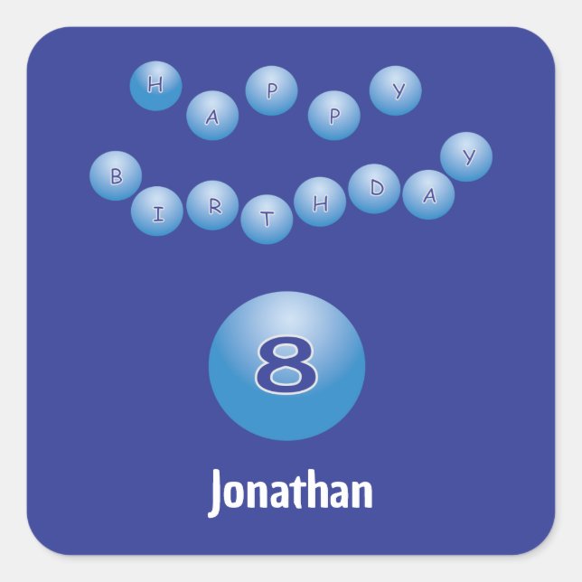 Personalized Happy 8th Birthday Bouncing Balls Square Sticker (Front)