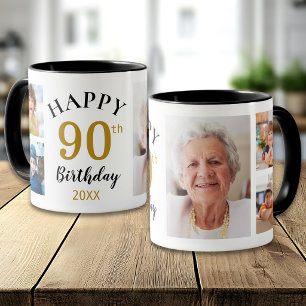 Personalized Happy 90th Birthday 5 Photo Collage Mug
