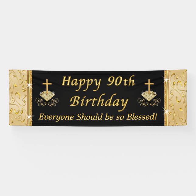 Personalized Happy 90th Birthday Banner for Her (Horizontal)