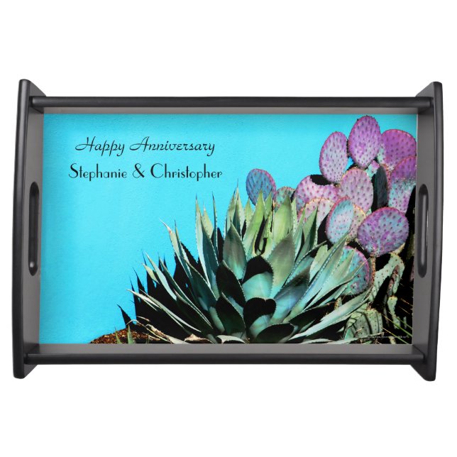 Personalized Happy Anniversary Agave and Cactus Serving Tray (Front)