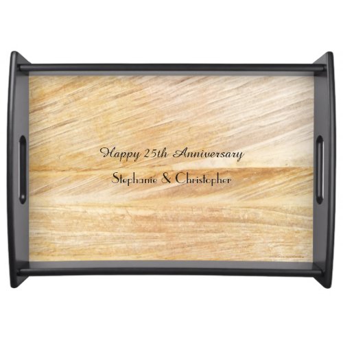 Personalized Happy Anniversary Lt Brown Faux Stone Serving Tray