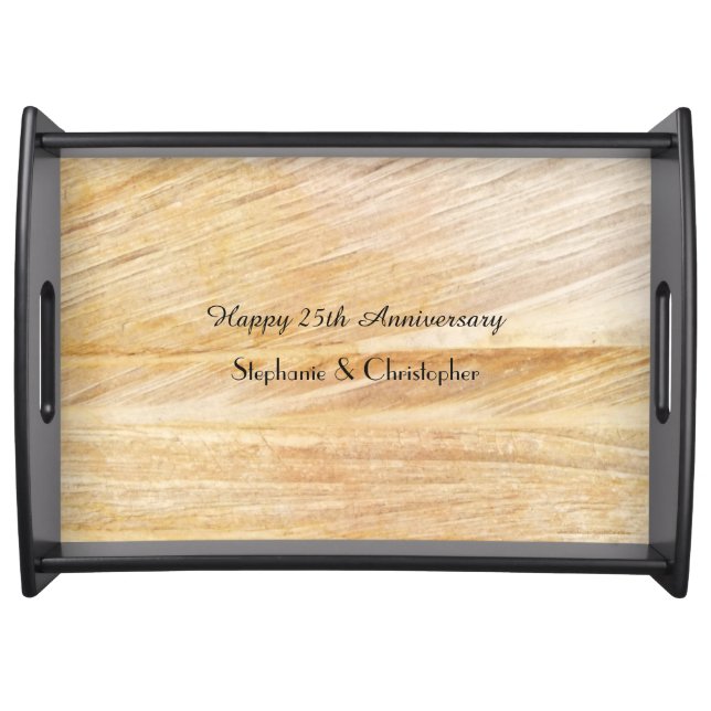 Personalized Happy Anniversary Lt Brown Faux Stone Serving Tray (Front)