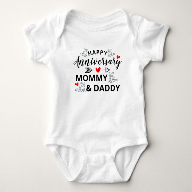 Personalized Happy Anniversary Mommy and Daddy Baby Bodysuit (Front)