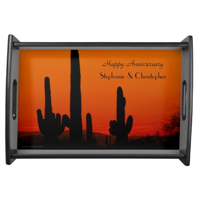 Personalized Happy Anniversary Saguaro Sunset Serving Tray (Front)